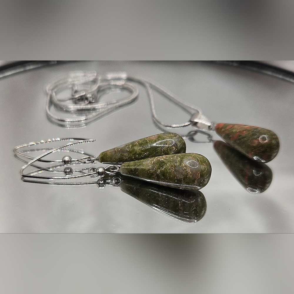 Elegant Stainless Steel Unakite Jewelry Set